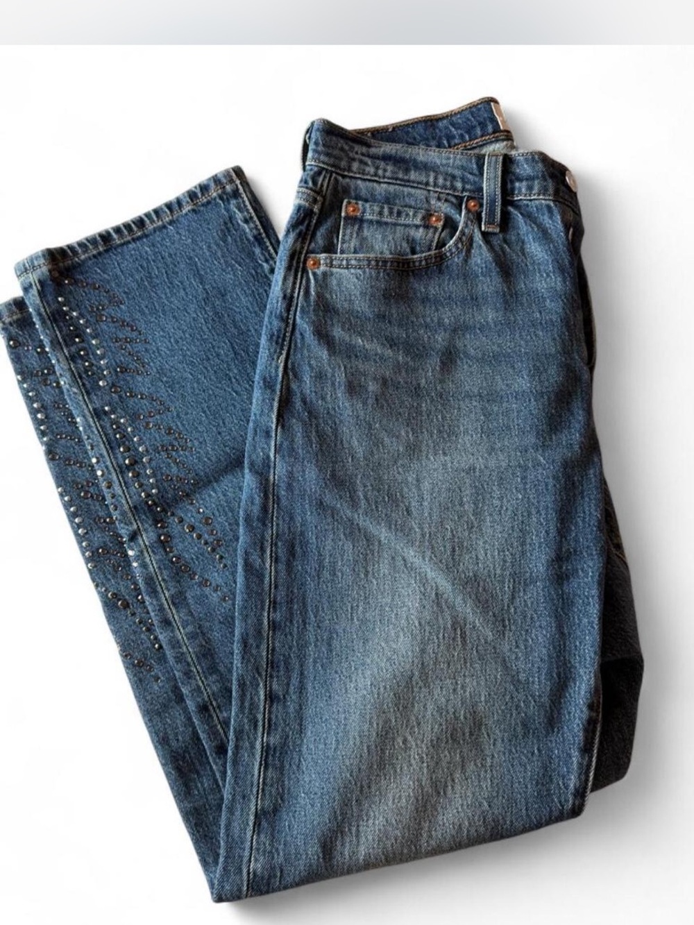 Levi’s 501 Curve Rhinestone Blue Straight Leg Denim Jeans